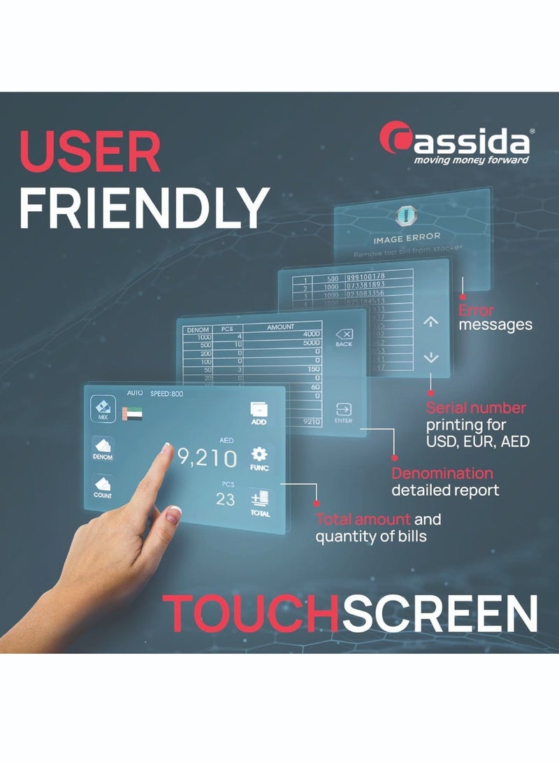 Cassida Set Cassida XPECTO Mix Value Counter Cash Counting Machine Detector Bill Counter With Cassida Cover 15 Currencies SN Reading For AED USD EUR GBP - Image 3